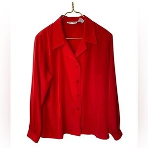 Vintage 80s Regina Porter Retro Bright Red Lightweight Button Up Blouse Size 16